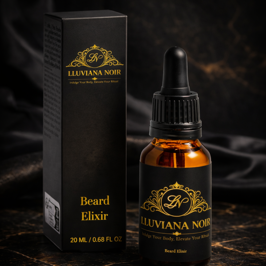 LLUVIANA NOIR Beard Elixir – amber glass bottle luxury beard oil