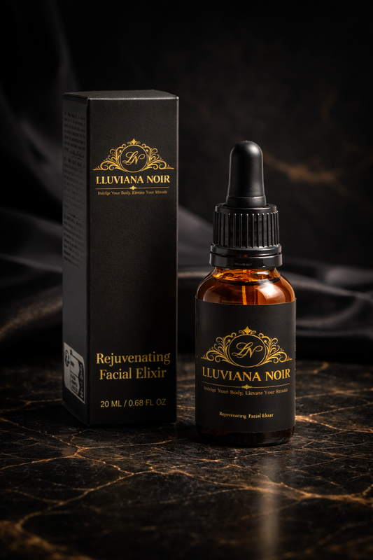 LLUVIANA NOIR Rejuvenating Facial Elixir – amber glass bottle luxury face oil