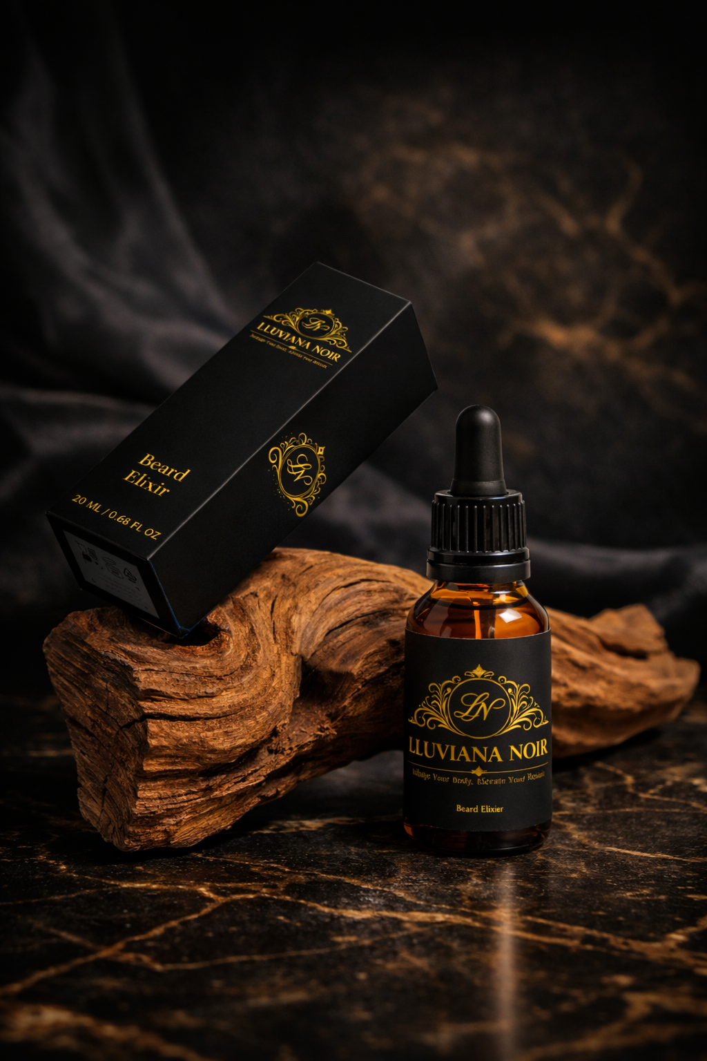 LLUVIANA NOIR Beard Elixir – luxury CBD beard oil front view